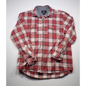 Mens Red Head 100% Cotton Flannel Red Plaid Long Sleeve Button L Large RedHead